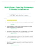 Week 7 Quiz Topics Questions & Answers - NR602 &sol; NR-602 &sol; NR 602 &lpar;Latest&rpar; &colon; Primary Care of the Childbearing and Childrearing Family Practicum - Chamberlain