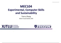 MEC104 Experimental, Computer Skills and Sustainability