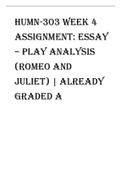 HUMN-303 Week 4 Assignment Essay – Play Analysis (Romeo and Juliet) Already GRADED A.pdf