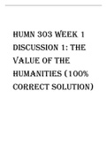 HUMN 303 Week 1 Discussion 1 The Value of the Humanities (100% Correct Solution).pdf