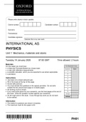 OxfordAQA Physics (9630) INTERNATIONAL AS PHYSICS Unit 1 Mechanics, materials and atoms. Jan 2020 QP