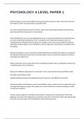 PSYCHOLOGY A LEVEL PAPER 1 EXAM 2024&sol;2025 WITH 100&percnt; CORRECT ANSWERS