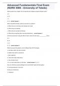 Advanced Fundamentals Final Exam &lpar;NURS 3080 - University of Toledo&rpar;latest solution