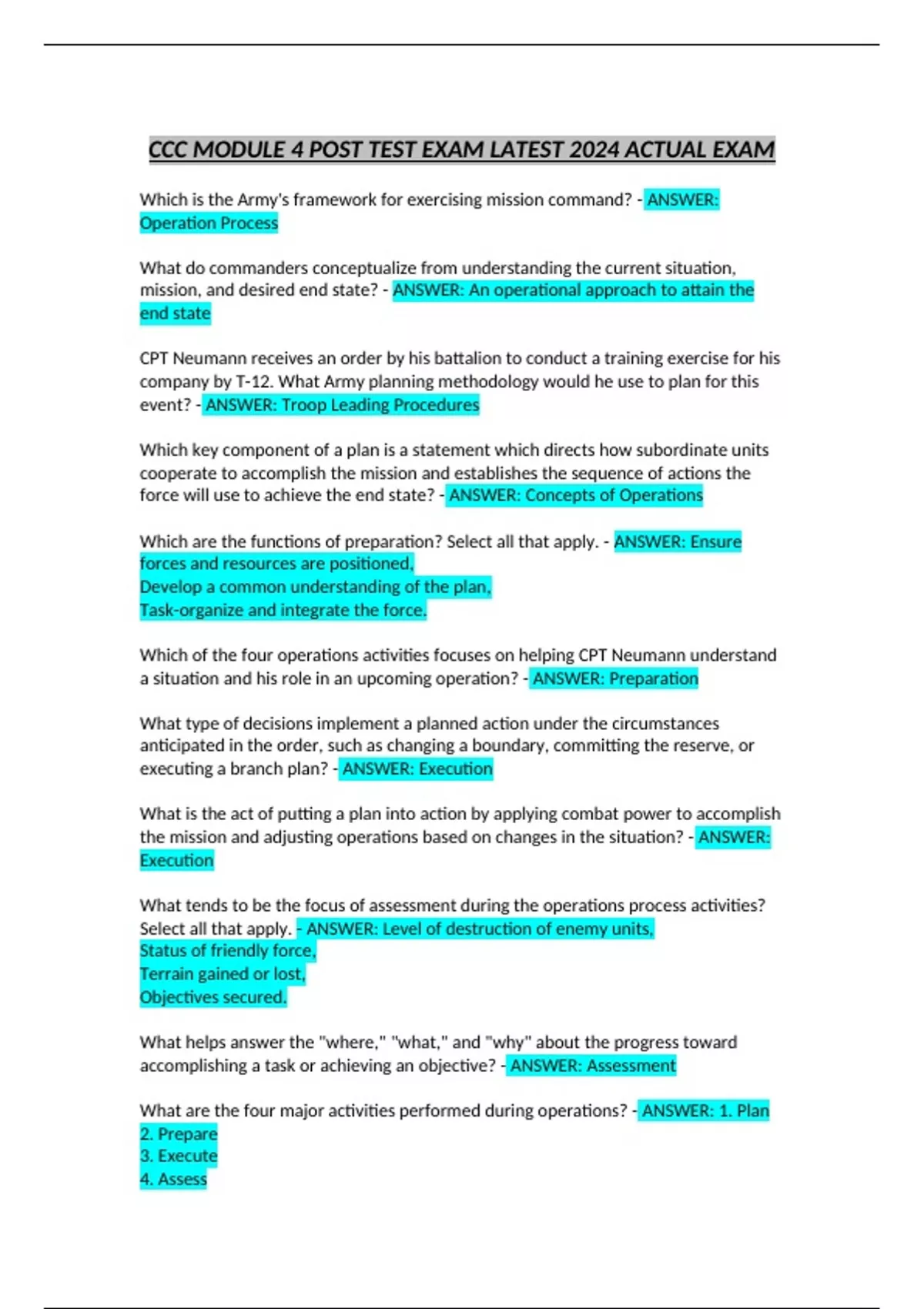 CCC MODULE 4 POST TEST EXAM - CCC MODULE 4 POST - Stuvia US