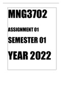 MNG3702 - Strategic Implementation And Control IIIB (MNG3702) ASSIGNMENT 01 SEMESTER 01 YEAR 2022