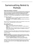 Beleid en Politiek samenvatting hoorcolleges en boek Public Policy & Sociale Kaart van Nederland