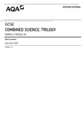 AQA GCSE COMBINED SCIENCE TRILOGY PAPER 6 PHYSICS 2H Mark scheme Specimen 2018 Version 1&period;0