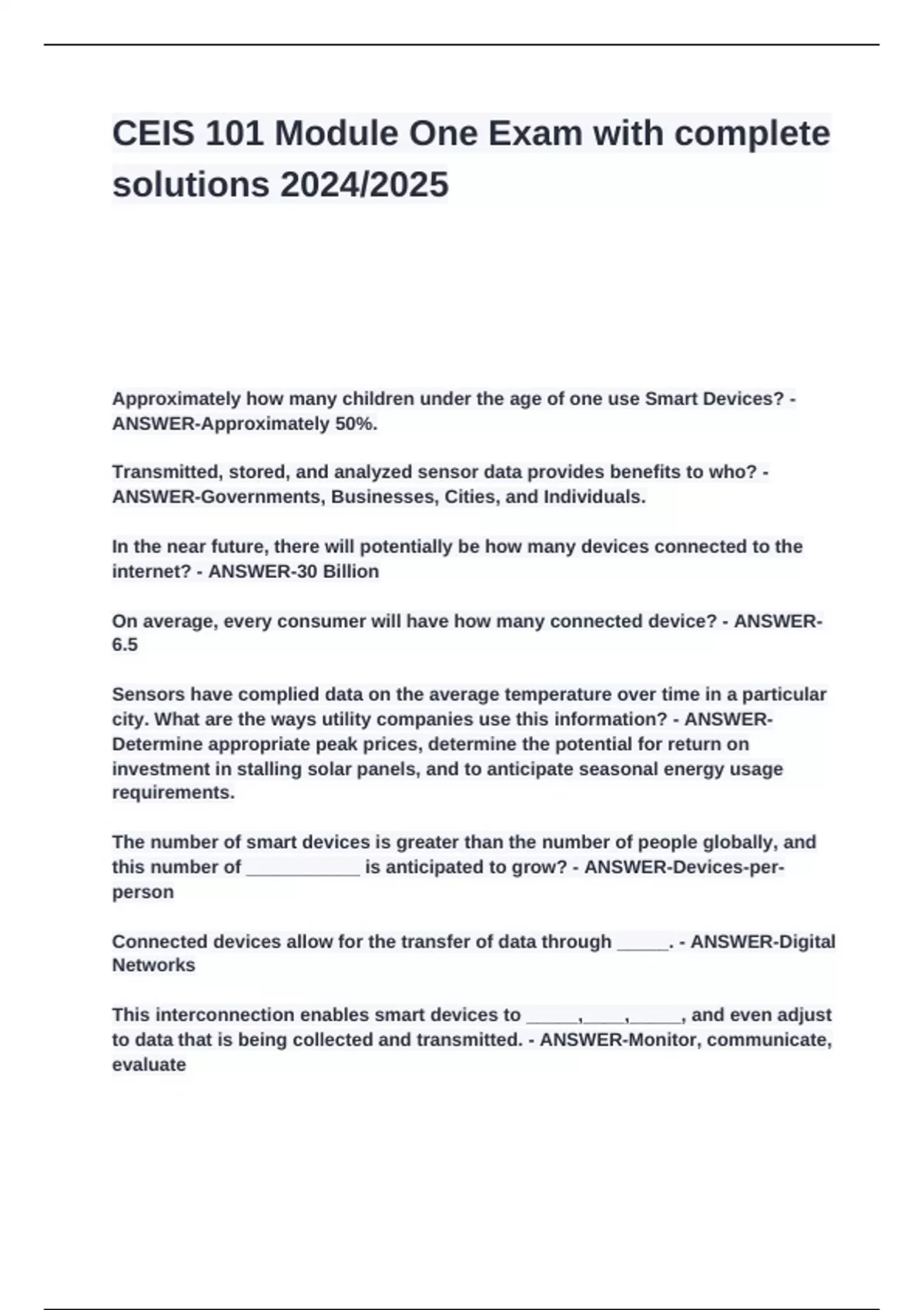 CEIS 101 Module One Exam with complete solutions 2024_2025. - CEIS ...