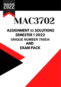MAC3702 Exam Pack (NEW 2022) Assignment 2 SOLUTIONS | SEM 1 2022 | UNIQUE NUMBER 795834 