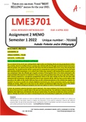 LME3701 ASSIGNMENT 2 MEMO - SEMESTER 1 2022 - UNISA - WITH DETAILED BIBLIOGRAPHY