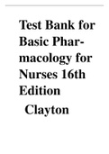 Test Bank for Basic Pharmacology for Nurses 16th Edition  Clayton 