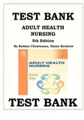 Adult Health Nursing 5th Edition Test Bank by Barbara Christensen, Elaine Kockrow ISBN-9780323042369 This is a Test Bank (Study Questions & Complete Answers) to help you study for your Tests. Test banks can give you the tools you need to help you study be