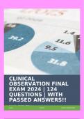 CLINICAL OBSERVATION FINAL EXAM 2024 &vert; 124 QUESTIONS &vert; WITH PASSED ANSWERS&excl;&excl;