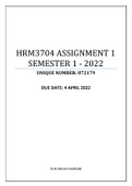 HRM3704 ASSIGNMENTS 1 & 2 BUNDLE SEMESTER 1 - 2022
