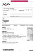 AQA AS BIOLOGY Paper 2 QP 2020 & AQA AS BIOLOGY 7401&sol;2 Paper 2 Mark scheme June 2020