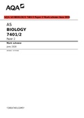 AQA AS BIOLOGY 7401&sol;2 Paper 2 Mark scheme June 2020