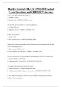 Quality Control &lpar;BLUE&rpar; UPDATED Actual  Exam Questions and CORRECT Answers