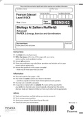 Pearson Edexcel GCE Question Booklet &plus; Mark Scheme &lpar;Results&rpar; November 2021 In Biology A Salters Nuffield &lpar;9BN0&rpar; Paper 2&colon; Energy&comma; Exercise and Coordination