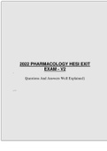 2022 PHARMACOLOGY HESI EXIT EXAM - V2‘Questions And Answers Well Explained