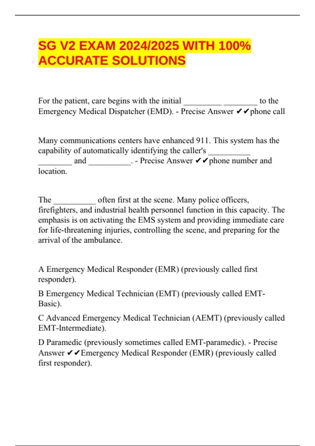 SG V2 EXAM 2024/2025 WITH 100% ACCURATE SOLUTIONS - SG V2 - Stuvia US