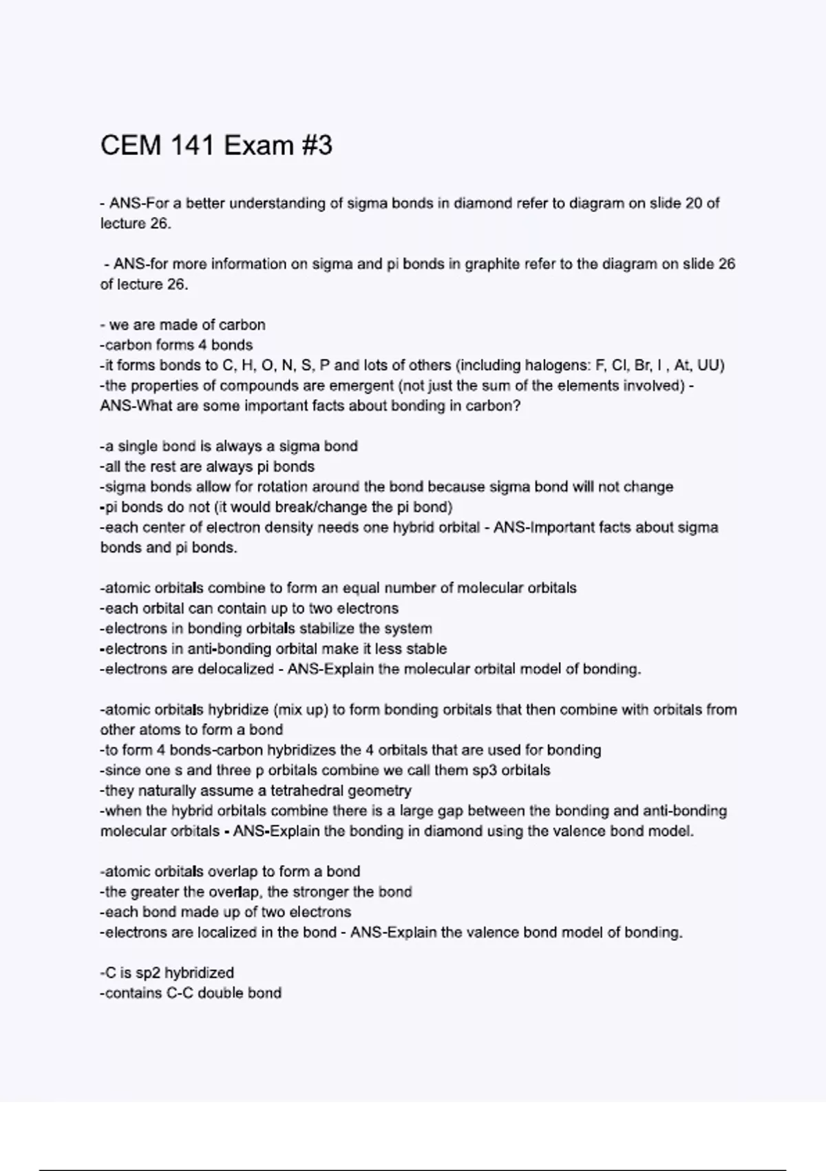 CEM 141 Exam -3. Questions & 100% Verified Correct Answers with ...