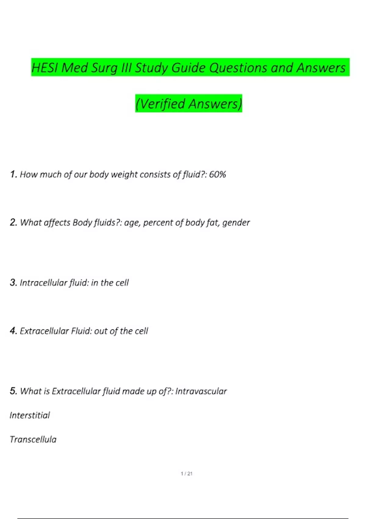 HESI Med Surg III Study Guide Questions and Answers (Verified Answers ...