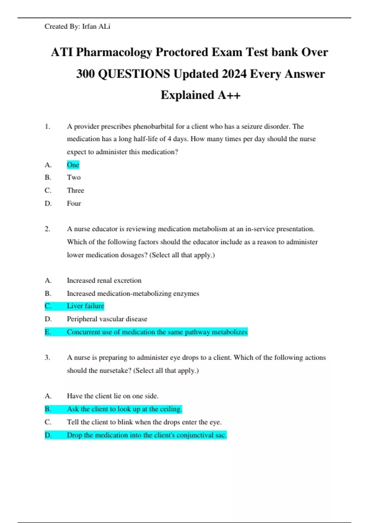 ATI Pharmacology Proctored Exam Test bank Over 300 QUESTIONS Updated ...