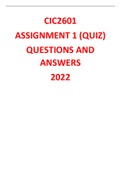 CIC2601 ASSIGNMENT 1 QUIZ QUESTIONS AND ANSWERS 2022