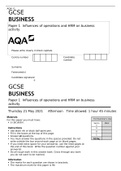 AQA-GCSE BUSINESS Paper 1 Influences of operations and HRM on business activity