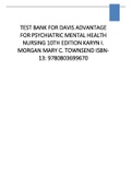 TEST BANK FOR DAVIS ADVANTAGE FOR PSYCHIATRIC MENTAL HEALTH NURSING 10TH EDITION KARYN I. MORGAN MARY C. TOWNSEND ISBN- 13: 9780803699670