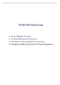 NURS 6551 Final Exam (5 Versions, 250 Q & A, Latest-2022) / NURS 6551N Final Exam / NURS6551 Final Exam / NURS6551N Final Exam |Verified Q & A, Complete Document for EXAM|