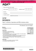 AQA GCSE BUSINESS Paper 1 Influences of operations and HRM on business activity 2021 QP