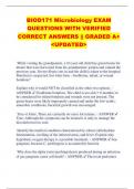 BIOD171 Microbiology EXAM  QUESTIONS WITH VERIFIED  CORRECT ANSWERS &vert;&vert; GRADED A&plus;  <UPDATED>   
