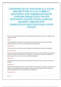 CERTIFIED LEGAL MANAGER ALA EXAM  2024-2025 WITH ACTUAL CORRECT  QUESTIONS AND VERIFIED DETAILED  ANSWERS &vert;FREQUENTLY TESTED  QUESTIONS AND SOLUTIONS &vert;ALREADY  GRADED A&plus;&vert;BRAND NEW  VERSIONS&excl;&excl;&excl;&vert;GUARANTEED PASS &vert;LATEST  UPDATE