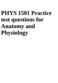 PHYS 1501 Practice test questions for Anatomy and Physiology