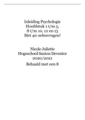 Toegepaste Psychologie Saxion - Inleiding Psychologie (jaar 1): uitgebreide samenvatting en oefenvragen (behaald met een 8)