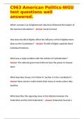 C963 American Politics-WGU test questions well answered&period;