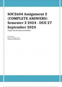 SOC2604 Assignment 2 &lpar;COMPLETE ANSWERS&rpar; Semester 2 2024 - DUE 27 September 2024 &semi; 100&percnt; TRUSTED Complete&comma; trusted solutions and explanations&period; Ensure your success with us&period;&period; 