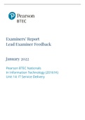 2022 Unit 14 IT Service Delivery Exam - (DISTINCTION*) Examiner’s Report