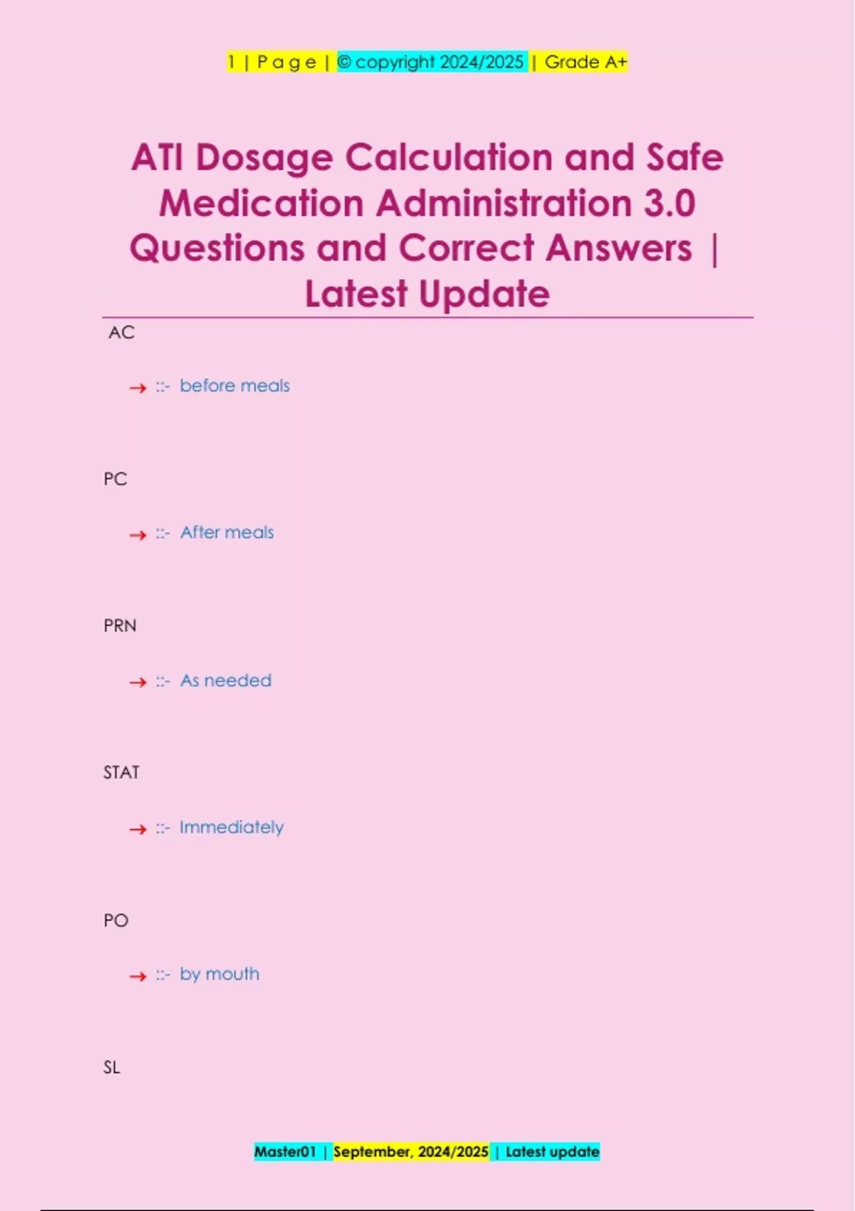 ATI Dosage Calculation and Safe Medication Administration 3.0 Questions ...