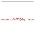 Test Bank For Fundamentals of Abnormal Psychology - Tenth&nbsp;Edition &copy;2022 All Chapters - 9781319424626