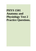 PHYS 1501 Anatomy and Physiology Test 2 Practice Questions.