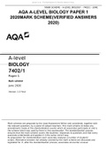 AQA A-LEVEL BIOLOGY PAPER 1 2020MARK SCHEME(VERIFIED ANSWERS 2020).