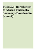 PLS1502 Introduction to African Philosophy Summary