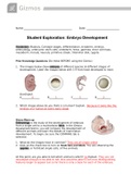 AP BIOLOGY Student Exploration: Embryo Development Gizmo 2022 with complete solution.