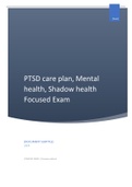 PTSD care plan, Mental health, Shadow health Focused Exam