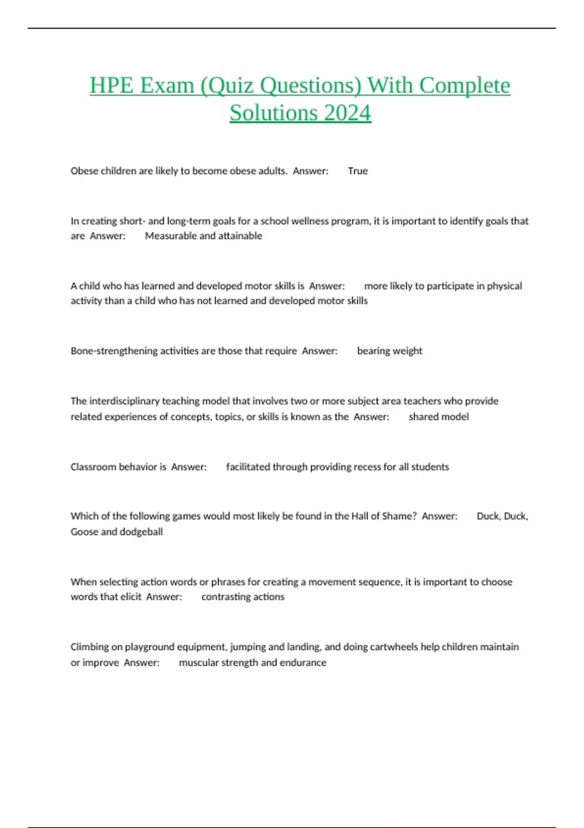 HPE Exam (Quiz Questions) With Complete Solutions 2024 - HPE - Stuvia US