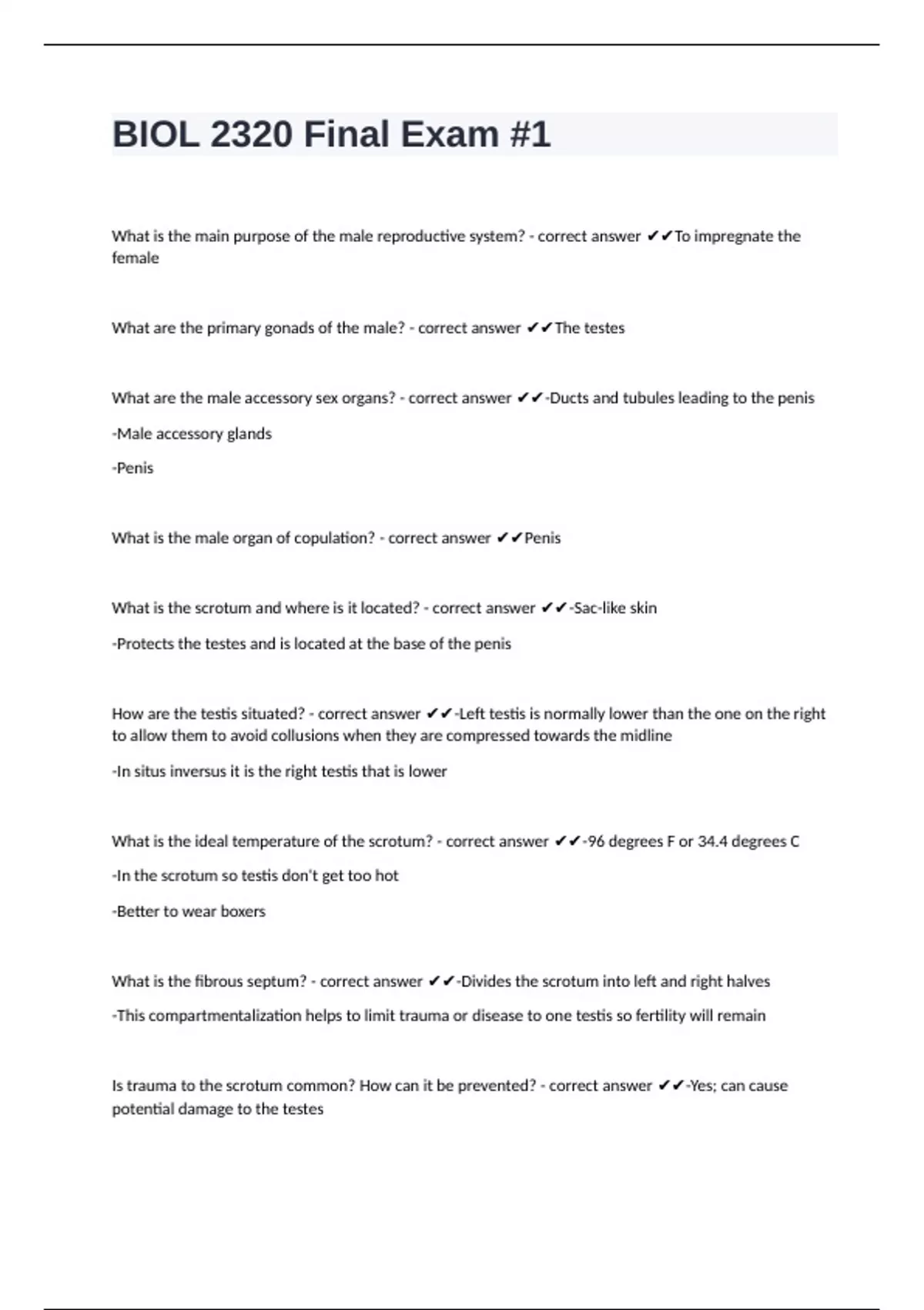 BIOL 2320 Final Exam #1 questions with correct answers - BIOL 2320 ...