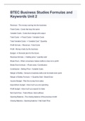 BTEC Business Studies Formulas and Keywords Unit 2