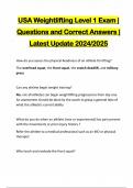 USA Weightlifting Level 1 Exam &vert; Questions and Correct Answers &vert; Latest Update 2024&sol;2025